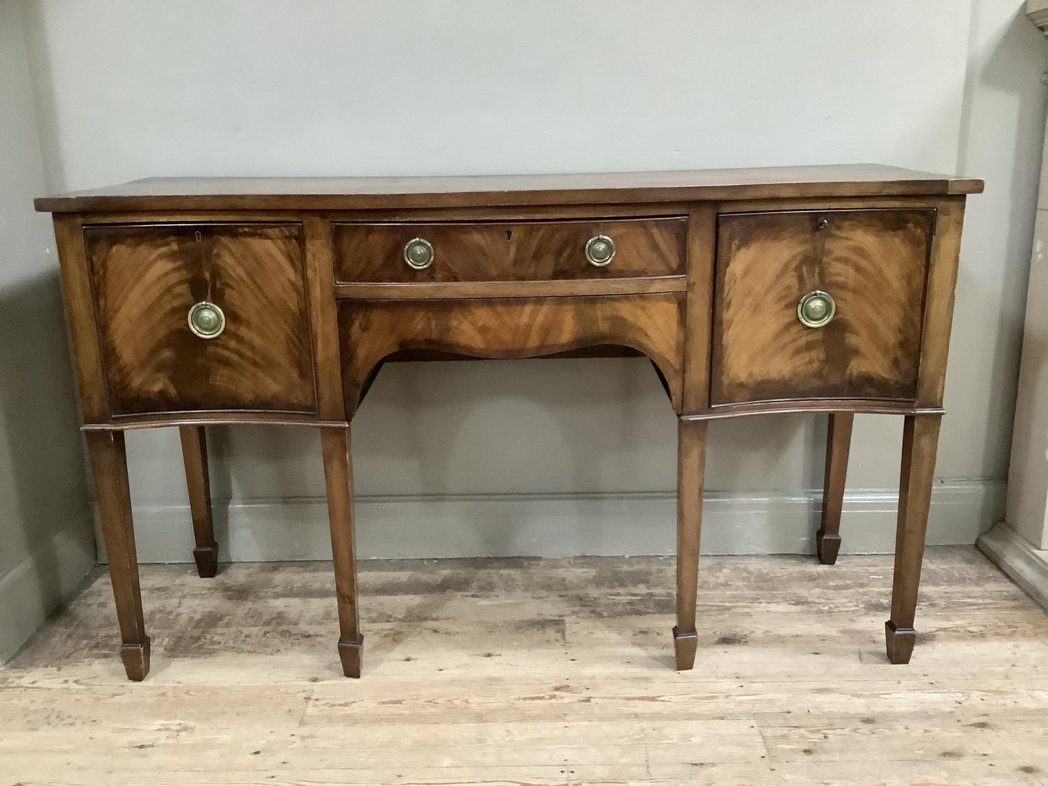 A reproduction mahogany serpentine sideboard with two long drawers flanked by two deep drawers - Image 2 of 4