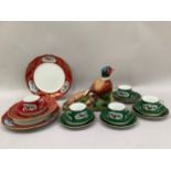 A Chase winter game birds cup and saucer, two dinner plates, soup plates and side plates, after a