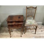 A reproduction mahogany nest of tables on cabriole legs together with an Edwardian inlaid chair with