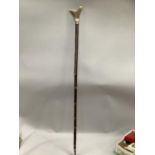 A silver mounted hazel and antler thumb stick, approximate length 117cm
