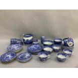 Italian Spode blue and white breakfast service comprising seven bowls of varying sizes, seven side