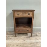 A reproduction mahogany side cupboard with two draws with ring-pull inset handles and pilaster