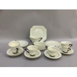 Royal Doulton art deco style tea set for six comprising teacups, saucers, tea plates, cake plate,