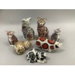 Six Royal Crown Derby paperweights modelled as cats comprising tabby, Cottage Garden Kitten and