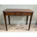 Victorian mahogany fold over tea table, on straight legs, 93cm wide