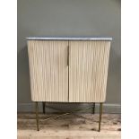 Crate and barrel, bamboo effect drinks cabinet with brass effect handles with the two front doors to