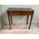 Reproduction mahogany side table, with two drawers on square legs
