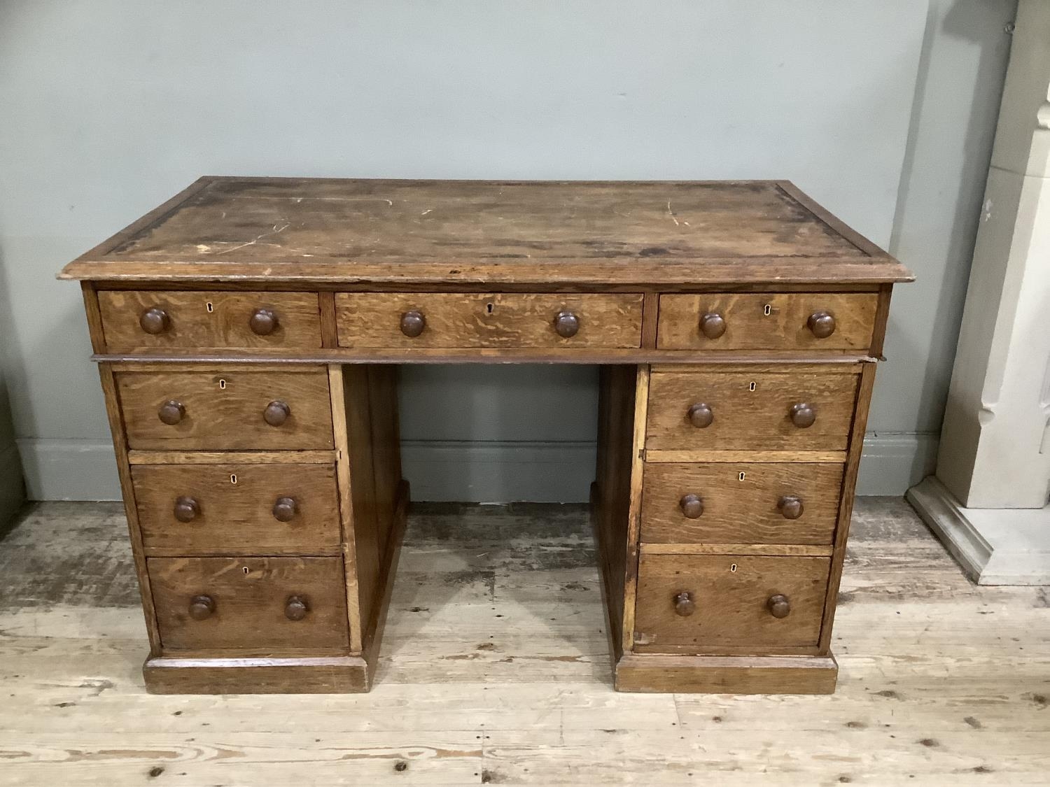 Oak twin pedestal desk