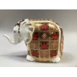 Royal Crown Derby Imari Elephant with gold stopper, 10cm high