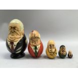 Hand painted Russian Leaders nesting dolls from Lenin to Yetlsin, 8cm high