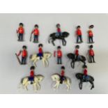 A collection of Britains lead Coldstream Guards six on horseback, seven on foot