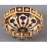 A ROYAL CROWN DERBY IMARI DISH of octagonal outline, date cypher for 1928, 18.5cm diameter x 8cm