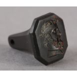 A 19TH CENTURY HEMATITE SEAL FOB, of tapered octagonal outline with an intaglio of Richard The