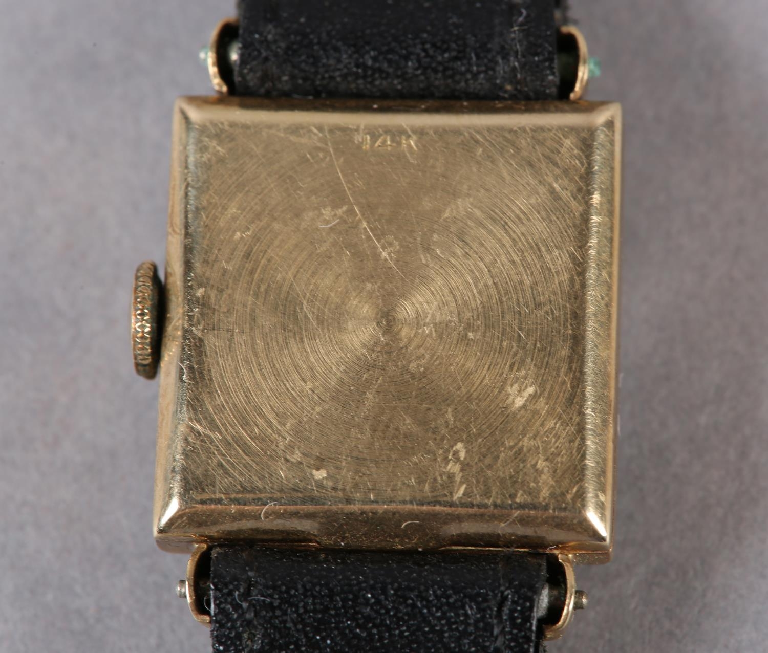 AN ADMIRAL LADY's DRESS WRISTWATCH, c1940, in rectangular 14ct gold case with barrel lugs, Swiss - Image 3 of 3