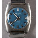 A DELVINA GENTLEMAN'S AUTOMATIC DATE WRISTWATCH, c1970, in a satin finished stainless steel
