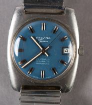 A DELVINA GENTLEMAN'S AUTOMATIC DATE WRISTWATCH, c1970, in a satin finished stainless steel