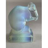 A SABINO OPALESCENT GLASS MOUSE CAR MASCOT, raised on a rectangular plinth, moulded mark and