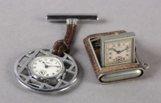 A VERTEX PURSE WATCH, c1935, in a rectangular steel and leather case no 310 3106412, Swiss