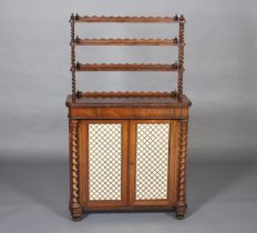 A MID-19TH CENTURY ROSEWOOD CHIFFONIER, having three open shelves each with a short wavy back and on