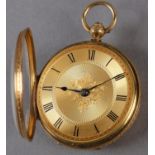 A VICTORIAN POCKET WATCH IN 18CT GOLD OPEN FACED CASE, full plate movement with steel three spade