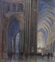 CHARLES JAMES BARRAUD RA (1843-1894) The Midnight Mass, figures gathered in the Cathedral,