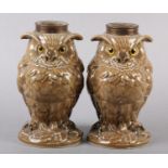 A PAIR OF WILLIAM WHITELEY, France, porcelain owl lamp bases, light brown, realistically modelled