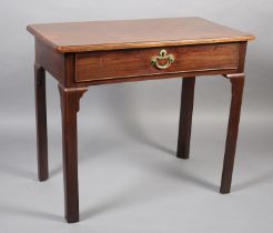 A GEORGE III MAHOGANY SIDE TABLE HAVING A MOULDED RIM, frieze drawer, cockbeaded, and with pierced