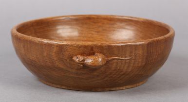 A THOMPSON OF KILBURN 'MOUSEMAN' OAK BOWL, circular, carved in high relief with a mouse to the