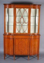 EDWARD VII MAHOGANY INVERTED BREAKFRONT DISPLAY CABINET having moulded cornice over a deep frieze,