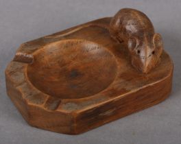 A THOMPSON OF KILBURN 'MOUSEMAN' OAK ASHTRAY, rectangular, carved in high relief with a mouse,