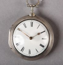 A GEORGE III VERGE POCKET WATCH BY J WALTON LONDON, in silver paired case by Sarah Clerke London