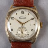 A ROTARY GENTLEMAN'S SUPER SPORTS MANUAL WRISTWATCH, c1948, in 9ct gold cushion case no 216271, 15