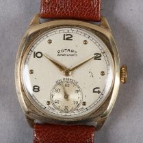 A ROTARY GENTLEMAN'S SUPER SPORTS MANUAL WRISTWATCH, c1948, in 9ct gold cushion case no 216271, 15