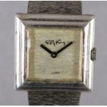 A ROY KING LADY'S MANUAL WRISTWATCH C1973, in a stepped square silver case, Swiss jewelled lever