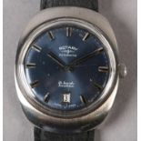 A ROTARY GENTLEMAN'S AUTOMATIC DATE WRISTWATCH, c1970, in a satin finished stainless steel tonneau