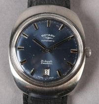 A ROTARY GENTLEMAN'S AUTOMATIC DATE WRISTWATCH, c1970, in a satin finished stainless steel tonneau