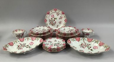 FLIGHT BARR AND BARR FAMILLE ROSE TABLEWARE enamelled with pink scale cartouches, gilding and
