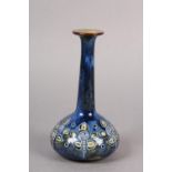 A DOULTON STONEWARE VASE OF SECESSIONIST DESIGN, having a flat rim and long narrow neck to the