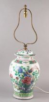 A CHINESE FAMILLE ROSE VASE AND DOMED COVER, late 19th century now converted to a table lamp,