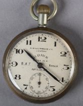 A GEORGE V EARLY RAF 8 DAY MARSH IV A POCKET WATCH BY H WILLIAMSON LTD LONDON no 2392 AC in chrome