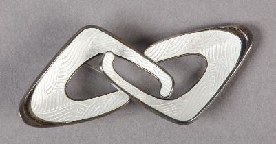 A NORWEGIAN GUILLOCHE SILVER BROOCH BY IVAR T MOLTH C1960 interlocked open forms with silver