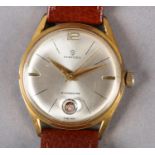A SERVICES GENTLEMAN'S MANUAL DATE WRISTWATCH in rolled gold case with stainless steel screw back,