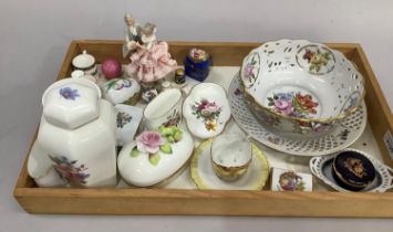Continental china pierced fruit dish and plate, quantity of trinket boxes, Coalport china dish,