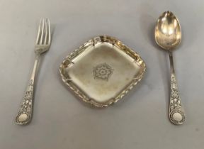 A pair of Victorian silver christening spoon and fork, Sheffield 1896-97 for James Dixon and Sons