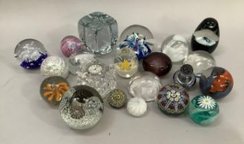 Collection of glass paperweights including approximately eight Caithness and Salkirk signed examples