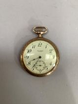 A Waltham pocket watch c1917 in I.C special 25 year rolled gold open faced screw back case no.