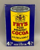 A Fry's Pure Breakfast Cocoa advertising tin plaque 27cm x 18cm