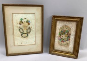 Two framed Victorian Valentine cards, cut paper and painted flowers, 18.5cm x 11cm and 19cm x 12.5cm