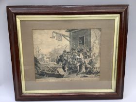 After William Hogarth (British 1697-1764) The Invasion plate 1: France, etching in mahogany frame,