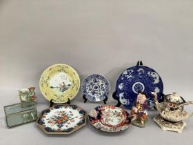 Late 19th century transferware teapot and stand, Imari plate together with Chinese plates and